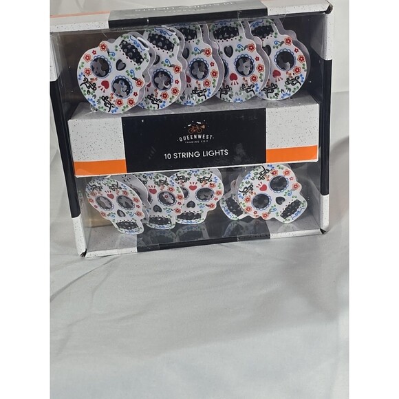 Candy Skull String Lights By Queen West Halloween Day Of The Dead 10 Lights 65" - Picture 1 of 4